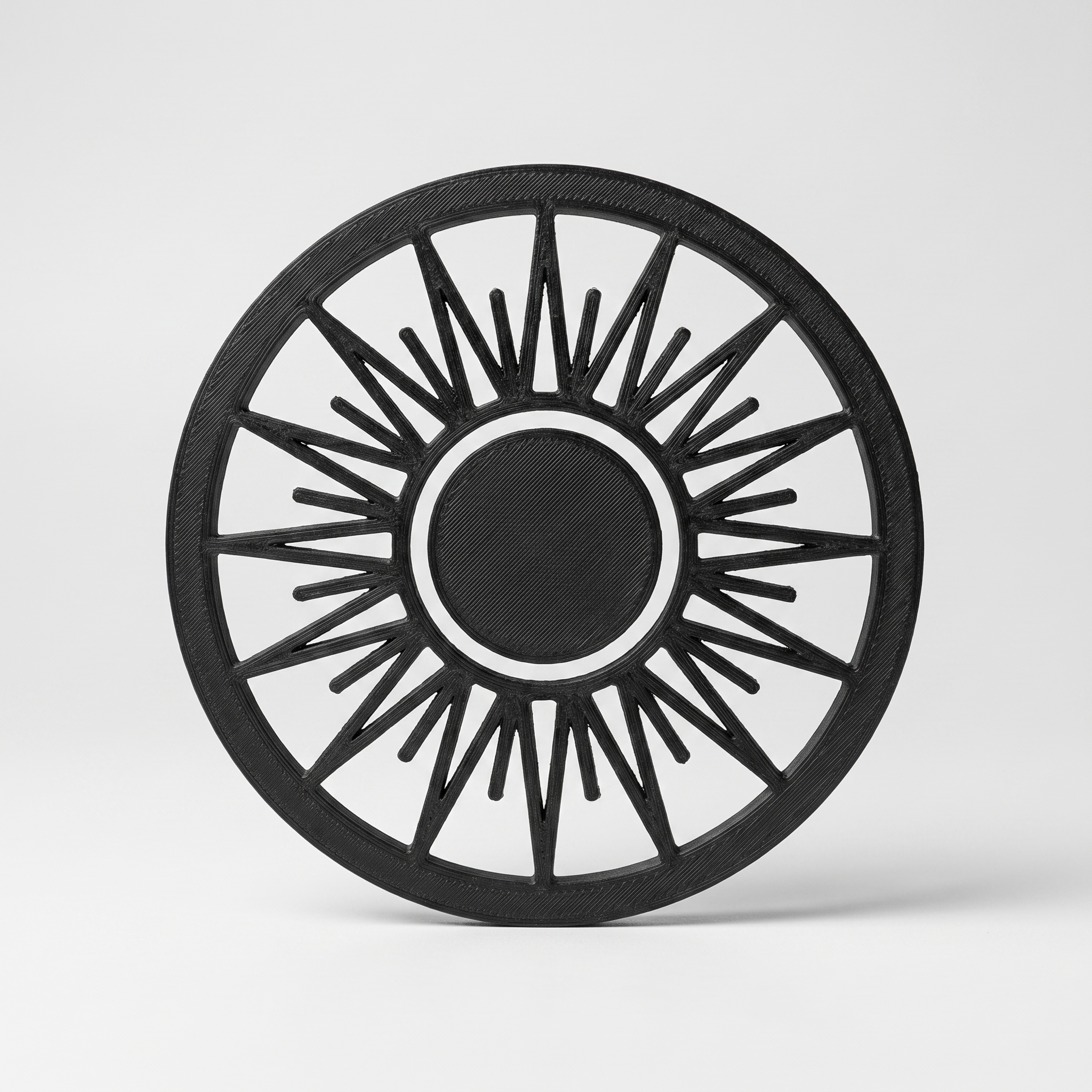 Kratka wentylacyjna meblowa — sunburst (rozeta okrągła, druk 3D PETG)