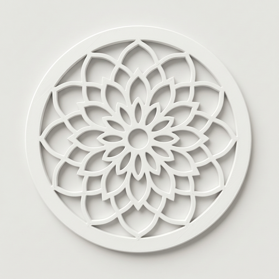 Rozeta wentylacyjna do mebli i biurka — mandala (okrągła, druk 3D PETG)