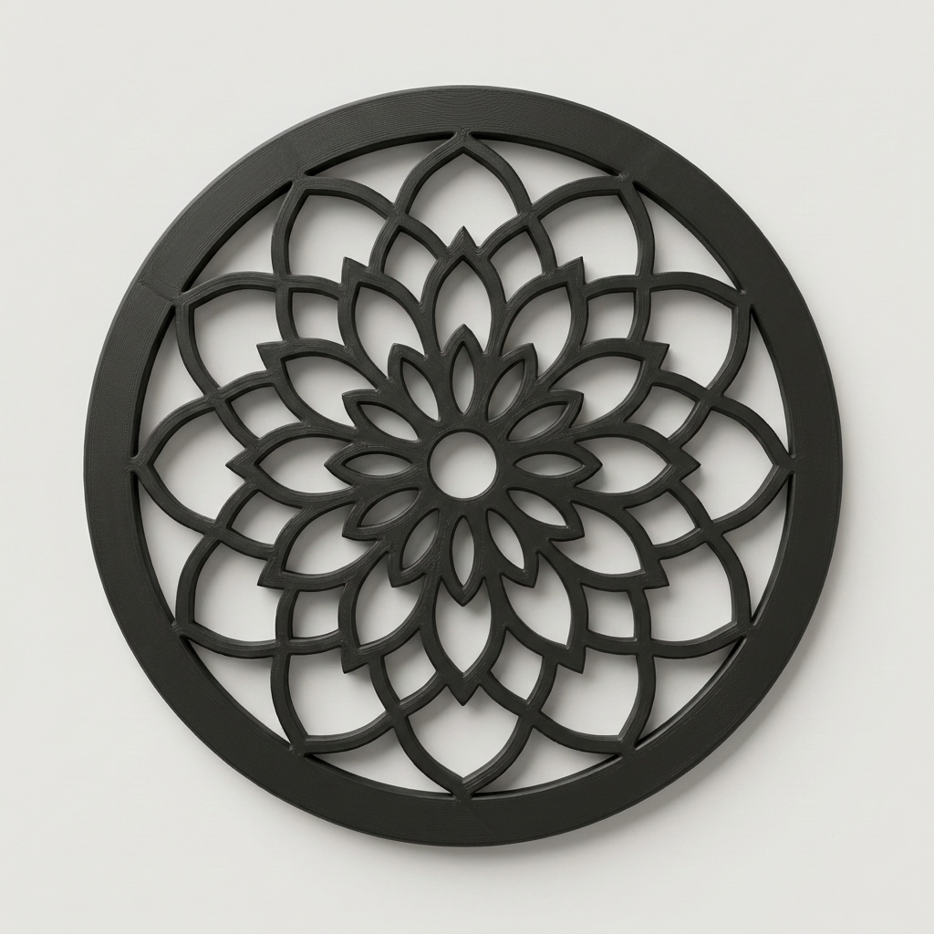 Rozeta wentylacyjna meblowa Mandala — czarna, druk 3D PETG