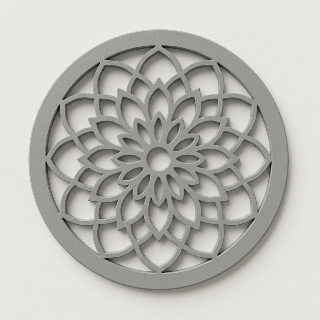 Rozeta wentylacyjna meblowa Mandala — szara, druk 3D PETG